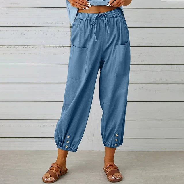Lena Women's High-Waist Linen Harem Pants with Drawstring