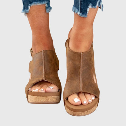 Adela Women's Cushioned Wedge Sandals with Buckle Closure