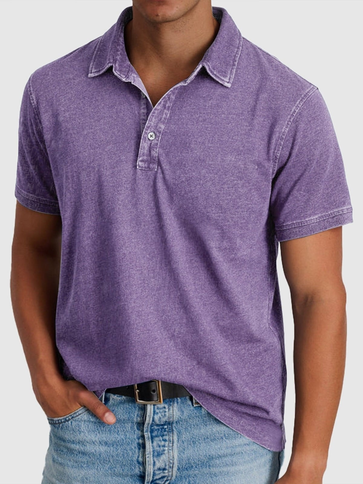 Men's Short-Sleeve Denim-Wash Cotton Polo Shirt
