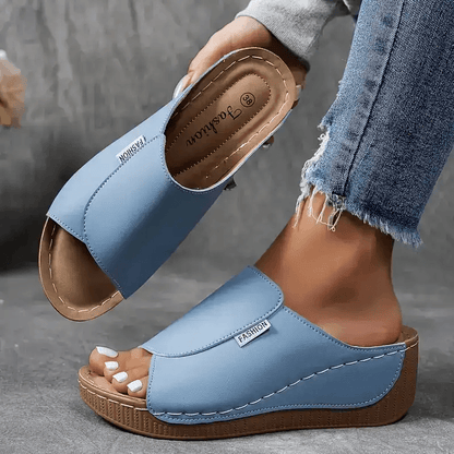 Ecka Arch-Support Platform Wedge Slide Sandals with Open Toe