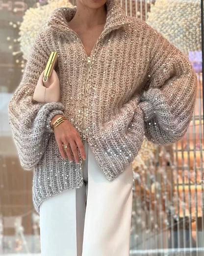 Gracie - Elegant, Glittering Silk Cardigan Sweater