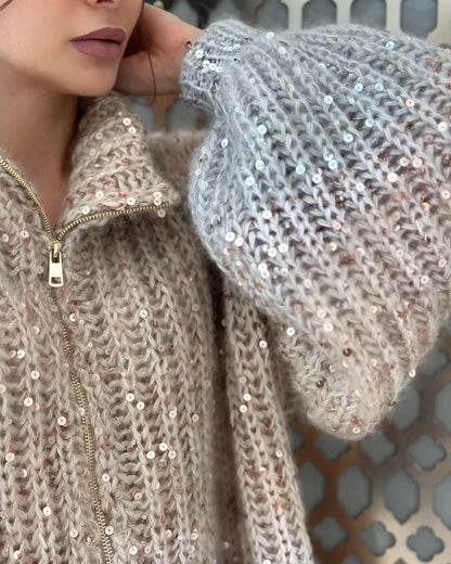 Gracie - Elegant, Glittering Silk Cardigan Sweater