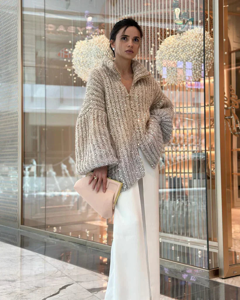 Gracie - Elegant, Glittering Silk Cardigan Sweater