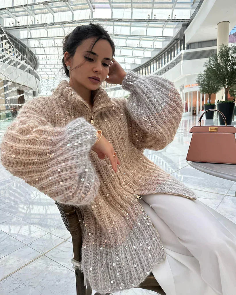 Gracie - Elegant, Glittering Silk Cardigan Sweater